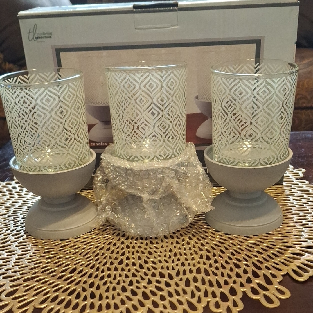 Home Accents Glass Candle Holders - White Patterned